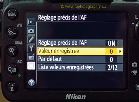 Activer le r�glage pr�cis de l'AF dans le menu